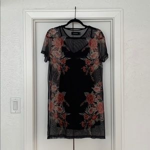MINKPINK Floral black mesh dress with black slip